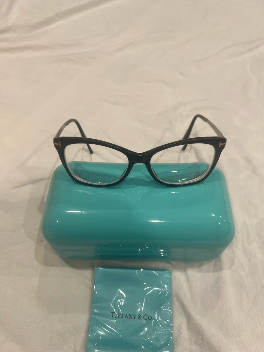 Tiffany & Co. Black Cat-Eye Glasses with Tiffany Blue Case